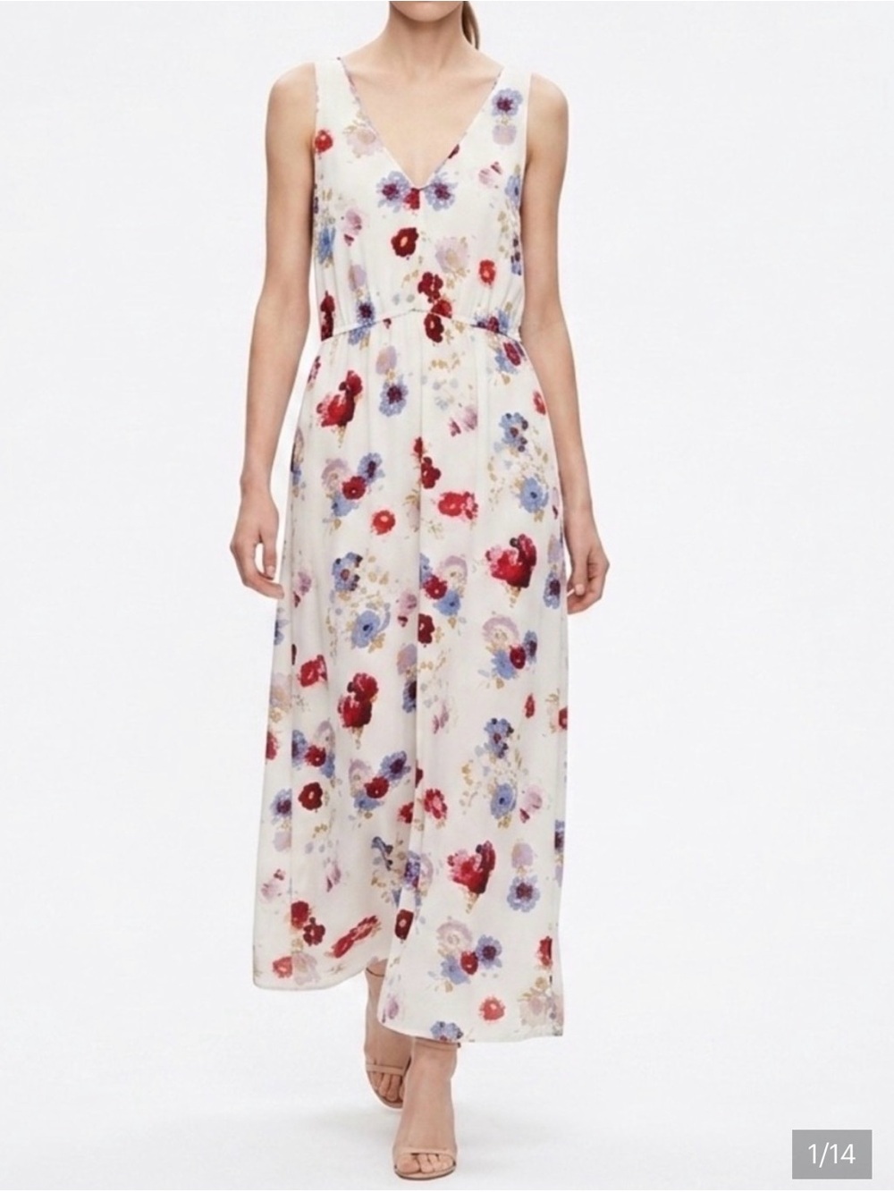 Lucky Brand White Floral Sleeveless Maxi Dress (S)